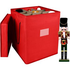Christmas Nutcracker and Figurine Collectible Storage Box, Fits 9 Holiday Ornaments, Stores Up to 16" Tall Ornaments, Holiday Decor Organizer with Dividers, Nutcracker not Included(Red)