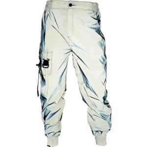 LZLRUN Men Rave Reflective Pants Breathable Zipper Trousers Casual Harajuku Night Sporting Jogger (Large, Silver)