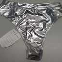 Kepblom Women's Thong Metallic Rave Bottoms Shiny High Waisted Panties for Festival Clubwear Dancing, Silver, XS