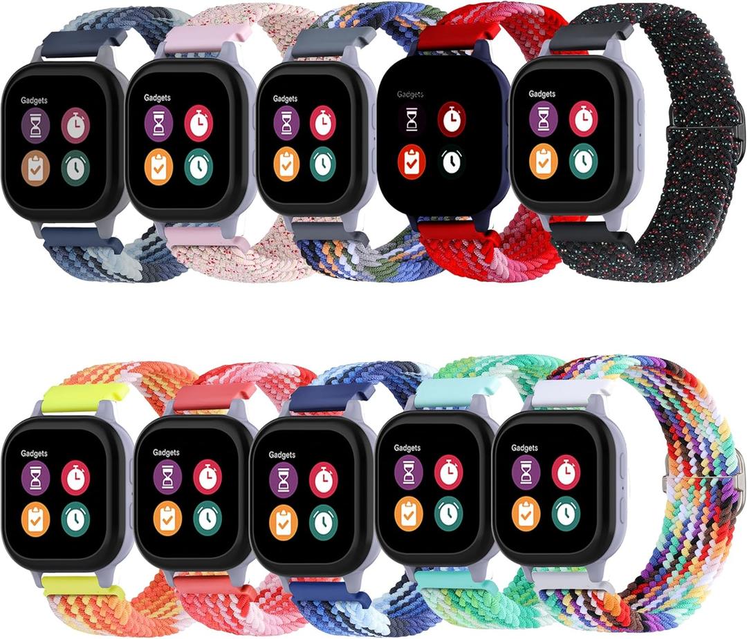 10 Pack Compatible for Gizmo Watch 3 2 1/Gabb Watch 3 2 1/SyncUP Nylon Watch Band - Slider Buckle Braided Breathable Stretchy Strap Wristbands (10 colors-B#)