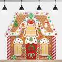 Panelee Extra Large Christmas Banner Decorations 7.4x6.5 ft Polyester Gingerbread House Backdrop Xmas Party Background for Xmas Holiday Garage Door Yard Photo Booth Indoor Outdoor Decor(Vivd)