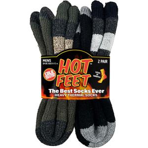 HOT FEET Thermal Socks for Men - Extreme Cold Weather, 2 Pack Thick Warm Socks, Winter Insulated, Size 6-12.5 (Black / Green)