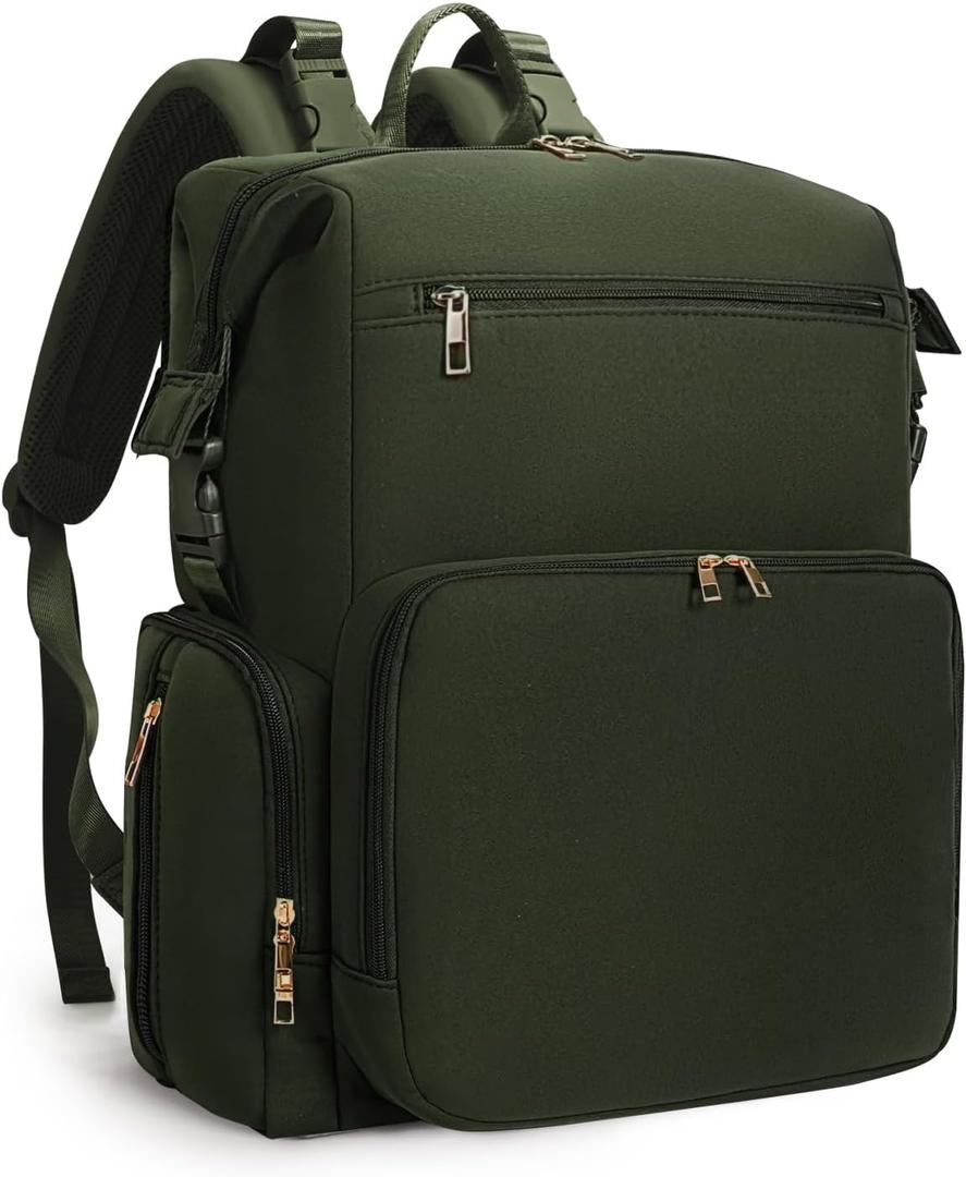 CEI-CEI Neoprene Diaper Bag Backpack with Insulated Pockets, Large Newborn Baby Maternity Bags Travel Tote with Changing Pad (Army Green)