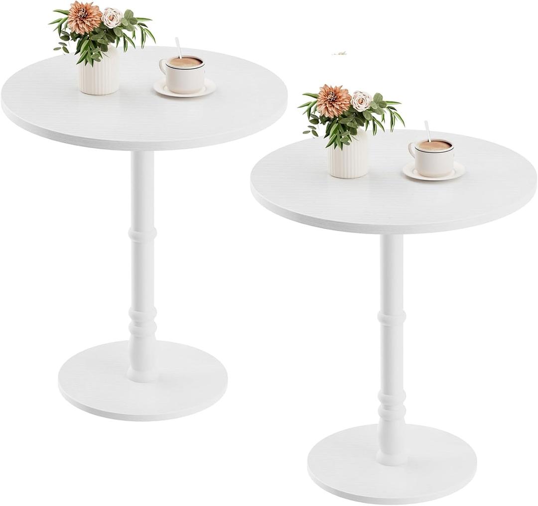 Homleke 16" Round Side Tables Set of 2, Solid Wood Pillar with Wood Top & Base, Small Drink Accent Table for Living Room, Bedroom, Sofa & Office, Easy Assembly, White