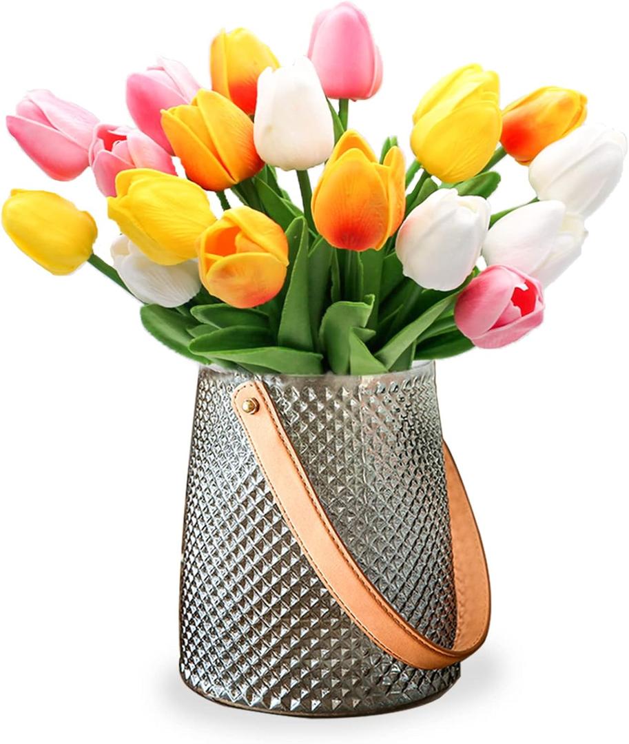 20pcs Real Touch Tulips PU Artificial Flowers, Fake Tulips Flowers for Arrangement Wedding Party Easter Spring Home Dining Room Office Decoration. (Multicolor, 14" Tall)
