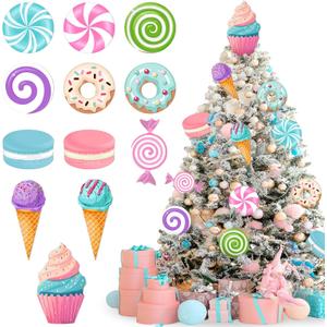 Pinkunn 12 Pcs 8'' Large Pastel Christmas Candy Ornaments Christmas Tree Decorations Candy Lollipop Ice Cream Cake Ornaments for Xmas Tree Topper DIY Indoor Home Office Holiday Vase Gifts Party Decor