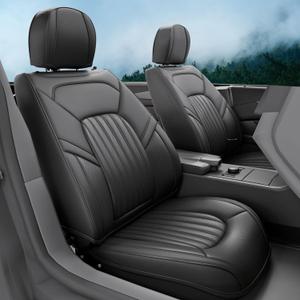 5 Pieces ZC Front and Rear Car Seat Covers, Waterproof Nappa Leather Full Set Car Seat Protectors, Universal Auto Interior Fit for Sedans SUV Pick-up Truck, Black