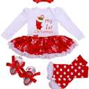Winmany Newborn Baby Girls Christmas Romper Tutu Dress Outfit Headband Leg Warmer Shoes (0-3 Months)