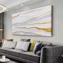 AERART Abstract Wall Art White and Gold Wave Lines Canvas Print Artwork Abstract Wall Decor Paintings for Living Room Bedroom Office Home Decor 29x58 Inch