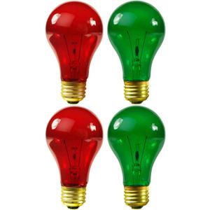 4 Pack 25W A19 Colored Transparent Red and Green Incandescent Medium Base Party Light Bulbs