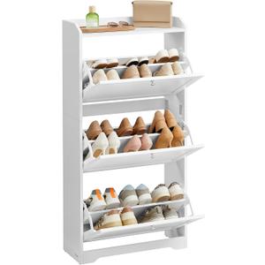 VASAGLE Shoe Cabinet with 3 Flip Drawers, Shoe Organizer, Adjustable and Removable Dividers, Holds 12-20 Pairs, Entryway, 9.4 x 23.6 x 47.7 Inches, Cloud White ULBC036WB02S, 9.5"d X 23.6"w X 47.7"h-shoe Cabinet