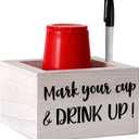 Single Cup Holder with Marker Slot Wooden Mark Your Cup and Drink Up Cup Holder Party Cup Organizer 2 Sides Designs Drink Dispensers for Parties Farmhouse Bar Party Decor Housewarming Hostess (Vintage Single Cup Holder)