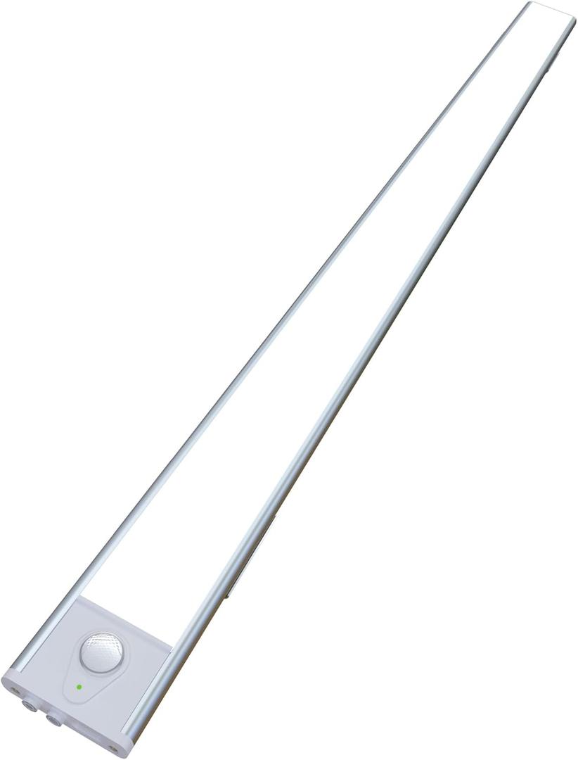 23.6in Under Cabinet Lighting, 101-LED, Dimmable, Rechargeable 4400mAh Battery, Indoor Wireless Motion Sensor Closet Light for Kitchen, Counter, Wardrobe (Silver)
