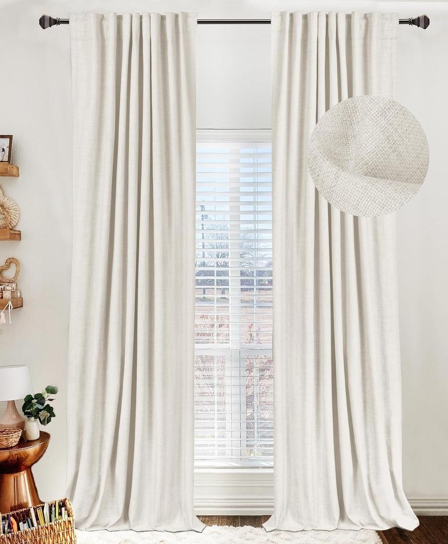 100% Blackout Shield Linen Blackout Curtains for Bedroom 90 Inches Long, Back Tab/Rod Pocket Living Room Drapes, Thermal Insulated Blackout Curtains 2 Panels Set, 50" W x 90" L, Beige (50"W x 90"L (Pack of 2))