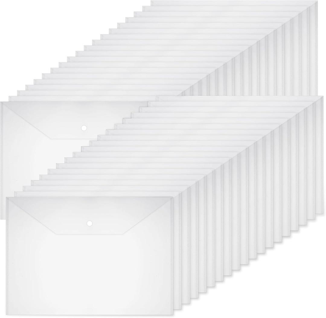 Honoson 30 Pcs 11 x 17 Inches Clear Envelopes with Snap Closure Clear Plastic Envelopes Plastic Envelopes for Documents File Folders for Office Home