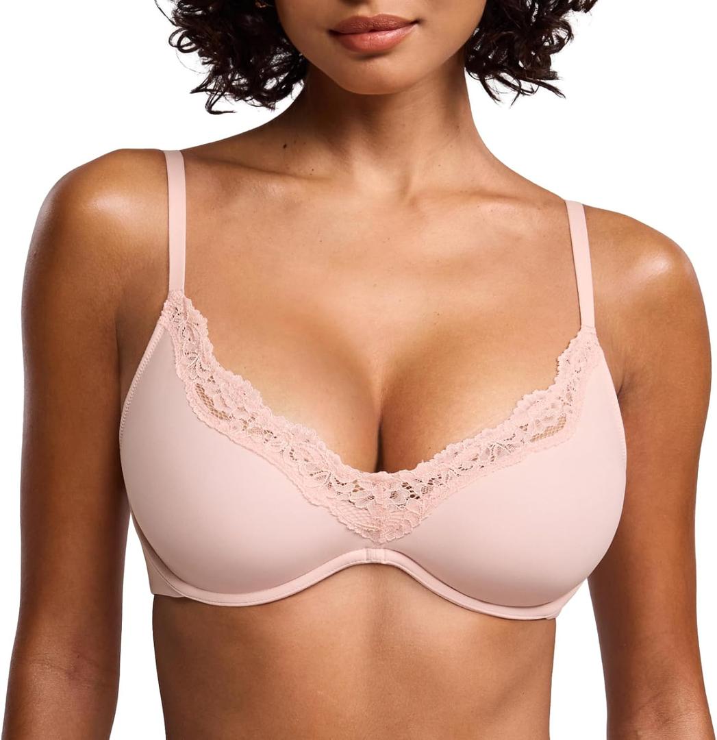 DOBREVA Women's Unlined Plunge Bra Lace Underwire 36DD