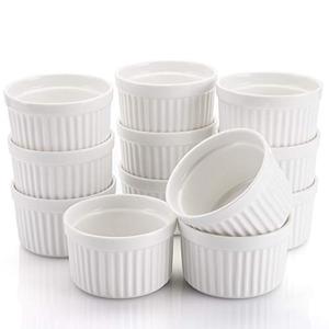Foraineam Set of 12 Porcelain Ramekins Bakeware, 4 Ounce White Souffle Dishes Dessert Custard Baking Cups for Baking, Cooking, Serving