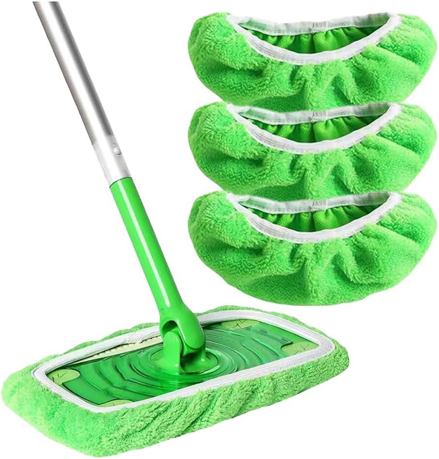 3 Pack Green Reusable Microfiber Mop Pads Replacement, Wet and Dry Flat mop Cover, Washable Wet Pads Refill for Surface/Hardwood Floor Cleaning (Mop is Not Included)