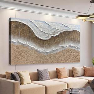 Trogonup Large Coastal Canvas Wall Art for Living Room 24x48 Inch Hand Painted White Ocean Textured Seascape Oil Painting Beach Artwork for Bedroom Office Home Decor Ready to Hang