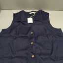 Amazhiyu Women's 100% Linen Summer Sleeveless Button-Down Tops Slight Crop Vest (Dark Blue), Size: L
