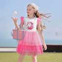 LQSZ Girls Tulle Dresses Princess Flutter Sleeve Tutu Dress for Toddler Girl 3-12 Years (Pink)