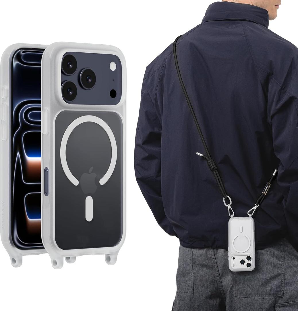 MAGEASY Compatible with iPhone 17 Pro 6.3" Case with Crossbody Strap - 16ft Drop Protection, Compatible with MagSafe | Roam M (Transparent)