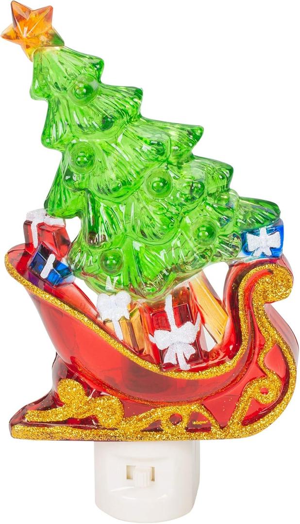 Roman Tree in A Sleigh 6.5 X 2 Inch Acrylic Swivel Plug-in Bubble Night Christmas Lights Green