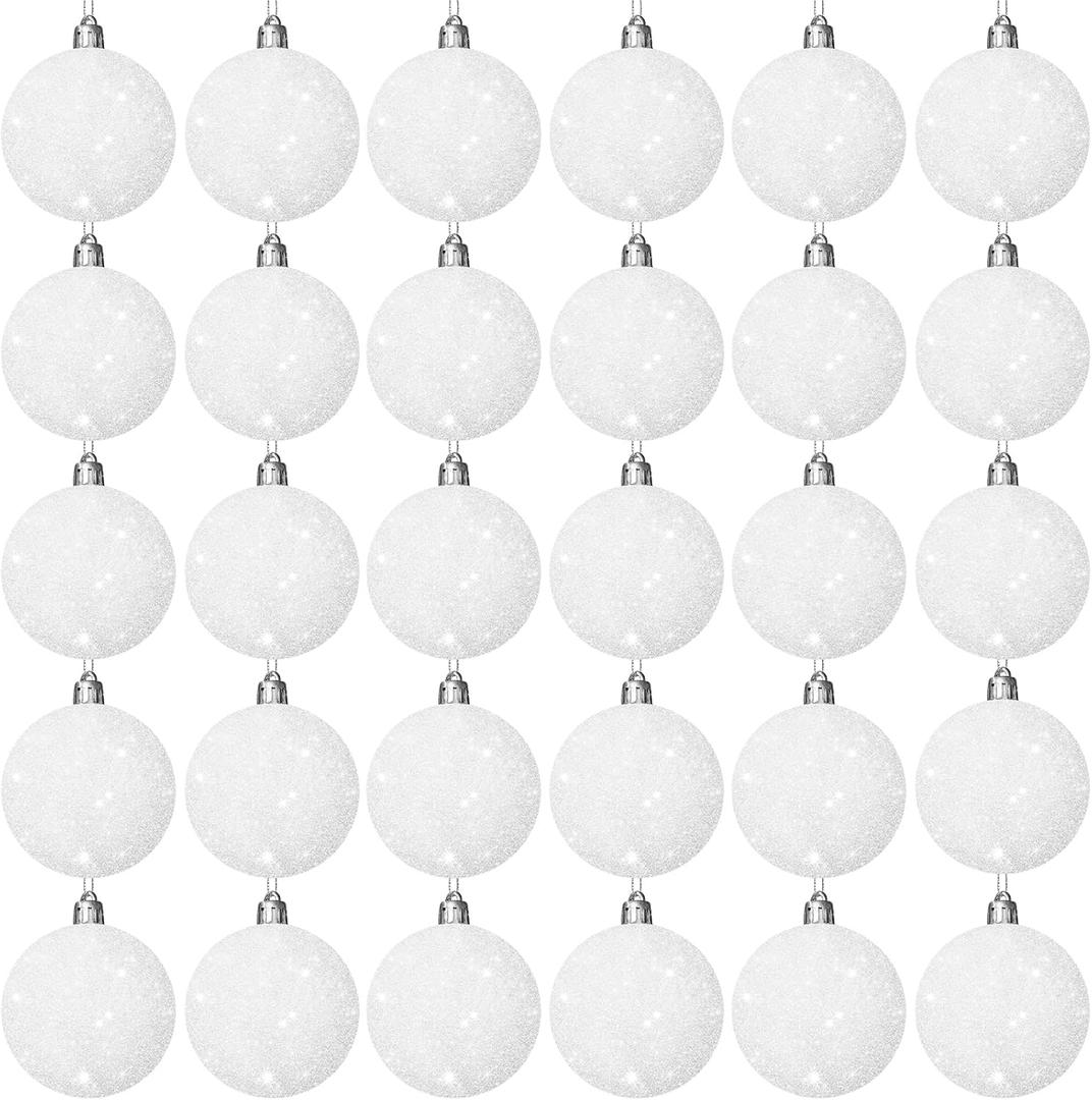 30 Pcs 2.36 Inch White Snowball Ornament, Christmas White Sparkly Ball Ornament, Christmas Tree Ball Decorations for Winter Theme Valentines Party, Holiday, Wreath