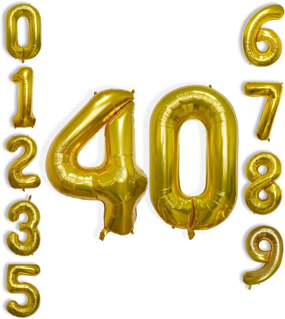 2 x 40 Inch Large Gold Number Celebration and Decoration Balloon for Birthday Parties, Graduations, Anniversaries, Weddings, Photo Shoots, Special Events - Helium Foil Mylar (Gold Number 40)
