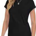 2 x YOGINGO Short Sleeve Shirts for Women Crew Neck Tee - Fashion Summer Spring Cap Sleeve Tops for Women (Black)