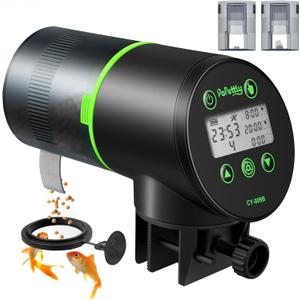 Automatic Fish Feeder for Aquarium, Auto Fish Food Dispenser with Timer and Feeding Ring, Moisture-Proof, Smart Fish Tank Vacation Feeder with 2 AAA Batteries (Black)