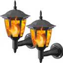 Dynaming 2 Pack Solar Flame Wall Lanterns Outdoor, Solar Powered Wall Mounted Sconce Lights, Flickering Flame LED Lights Auto On/Off Wall Hanging Lights, Waterproof for Garage Stair Patio Porch Yard
