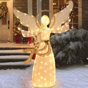 Bshine Outdoor Christmas Angel Decorations Christmas Glittering 5.5FT Angel with Wing & Lights Outdoor Holiday Decorations Lighted Decoration for Yard Patio Lawn Garden