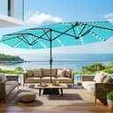SUPERJARE 13ft Outdoor Patio Umbrella with Solar Lights, Double-sided Deck Pool Umbrella with 1.5 Inch Pole, Fade Resistant Canopy, 12 Sturdy Ribs, for Porch, Market, Backyard, Light Blue(No Base)