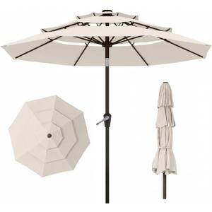 10ft 3 Tier Patio Umbrella, Outdoor Market Table Umbrella with UPF 50+ Vented Canopy, 8 Sturdy Ribs, Easy Push Button Tilt and Crank, Windproof for Deck, Pool, Backyard and Garden
