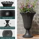 23.6" Tall Plastic Urn Planters for Outdoor Plants, Set of 2 Heavy-Duty Classic Indoor Large Flower Pots with Drainage Holes & Petal Design, Outdoor Planters for Porch, Home Garden, Black