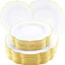 NOCCUR 120PCS Gold Plastic Plates Disposable for 60 Guests - Include 60 Dinner / 60 Dessert Plates Heavy Duty for Fall Party&Thanksgiving