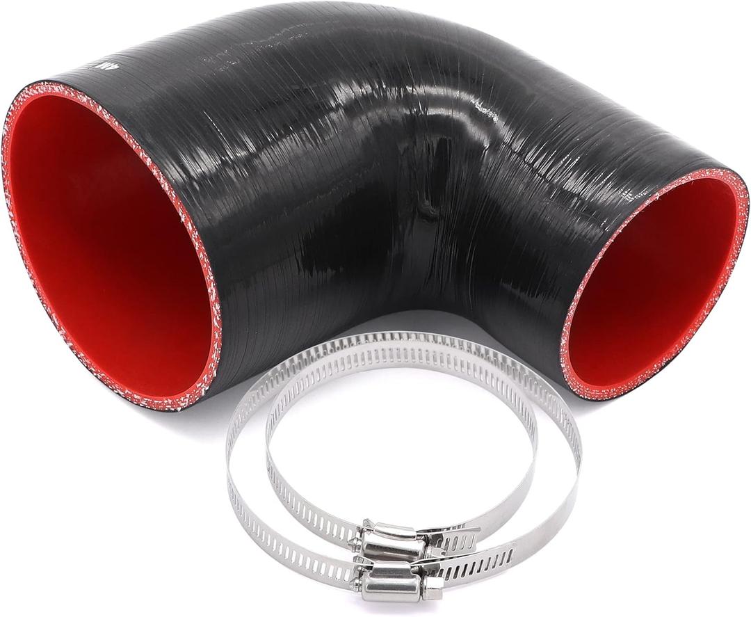 90 Degree 3 to 4 inch(76-102mm) Black Silicone Reducer Coupler Hose,4-Ply Reinforced,Length 4inch(102mm) with 2PCS Clamps Turbo/Intercooler/Intake Piping Reducer Coupler