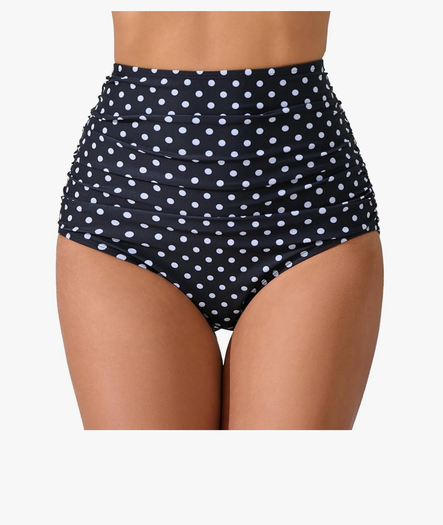 Women’s High Waisted Full Ruched Bikini Swimsuit Bottoms Tummy Control Full Coverage Bathing Suit Bottoms, Size -S