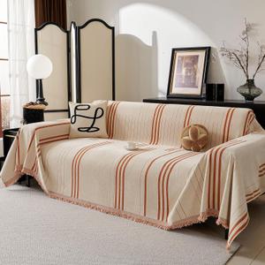 Boho Couch Covers for Sofa Washable Sofa Covers for 3 Cushion Couch Soft Non Slip Couch Covers for Sectional Sofa Dog Pet Furniture Protector (Orange, 71"*102")