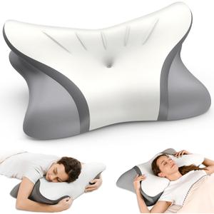 Cervical Neck Pillow - Cooling Pillow for Neck Pain Relief, Ergonomic Side Sleeper Pillow for Sleeping, Contour Memory Foam Pillows for Neck Support, Orthopedic Bed Pillow for Back Sleepers (White)