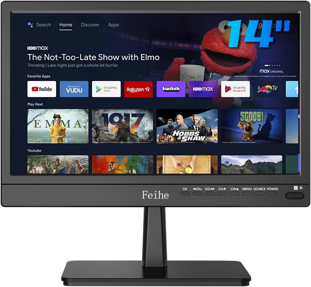 Feihe 14 inch Small Smart TV Built-in APP, HD Flat Screen Compact Smart Television for Kitchen, Home, RV Camper or On-The-Go Entertainment