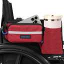 Upgraded Wheelchair Side Bag with Cup Holder, Wheelchair Armrest Pouch for Walker, Wheelchair Accessories Storage Bag- Red