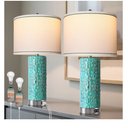 CeramicTable Lamps Set of 2 Lamps for Bedroom Living Room Office 26" Rotary Coastal Bedside Lamp for Nightstand with 2 USB Ports 3-Colors