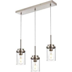 MELUCEE Kitchen Pendant Lighting Over Island 3 Lights Linear Chandelier Brushed Nickel Finish Dining Room Light Fixtures Ceiling Hanging Lamp with Clear Glass Shade, 20.5 Inches Length, 3 Lights-1 Pack Linear