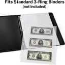 Dunwell Binder Currency Sleeves for Collectors - (50 Pack), Acid-Free 3-Pocket Clear Plastic Refill Pages for Currency Collection Album, 3-Ring Binder Sheet Protectors for Bills, Banknotes or Coupons