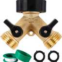 Biswing Garden Hose Splitter 2 Way, Heavy Duty Brass Connector Tap Splitter, Y Splitter 2 Valves with 2 Extra Rubber Washers