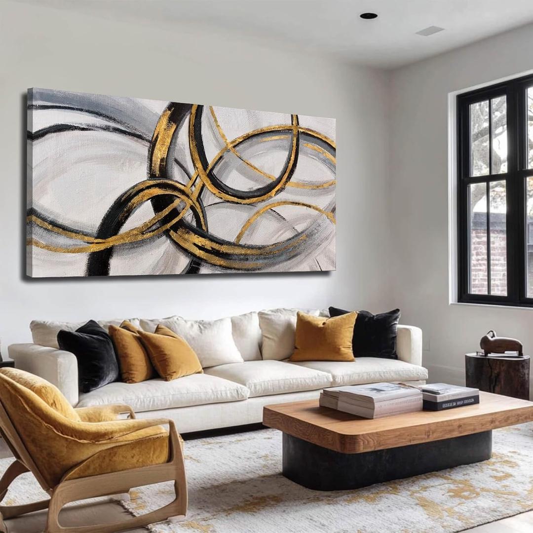 SOUGUAN Living Room Decor for Wall Abstract Wall Art 30x60in Black and Gold Wall Art Round Ring Wall Decoration for Bedroom Dining Room Home Office Ready to Hang (29"x58") SOUGUAN Living Room Decor for Wall Abstract Wall Art 30x60in Black and Gold Wall Art Round Ring Wall Decoration for Bedroom Dining Room Home Office Ready to Hang (29"x58")