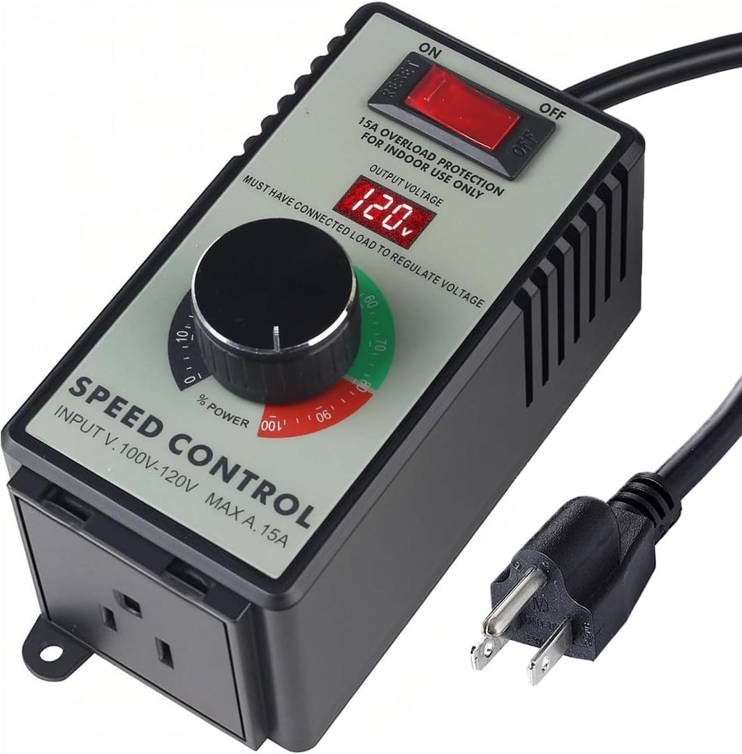 AC Motor Speed Controller 120V 15A Max - Variable-Speed Controller & Fan Speed Control with Overload Protection and LED Display for Hydroponics Inline Duct Exhaust Ceiling Fans