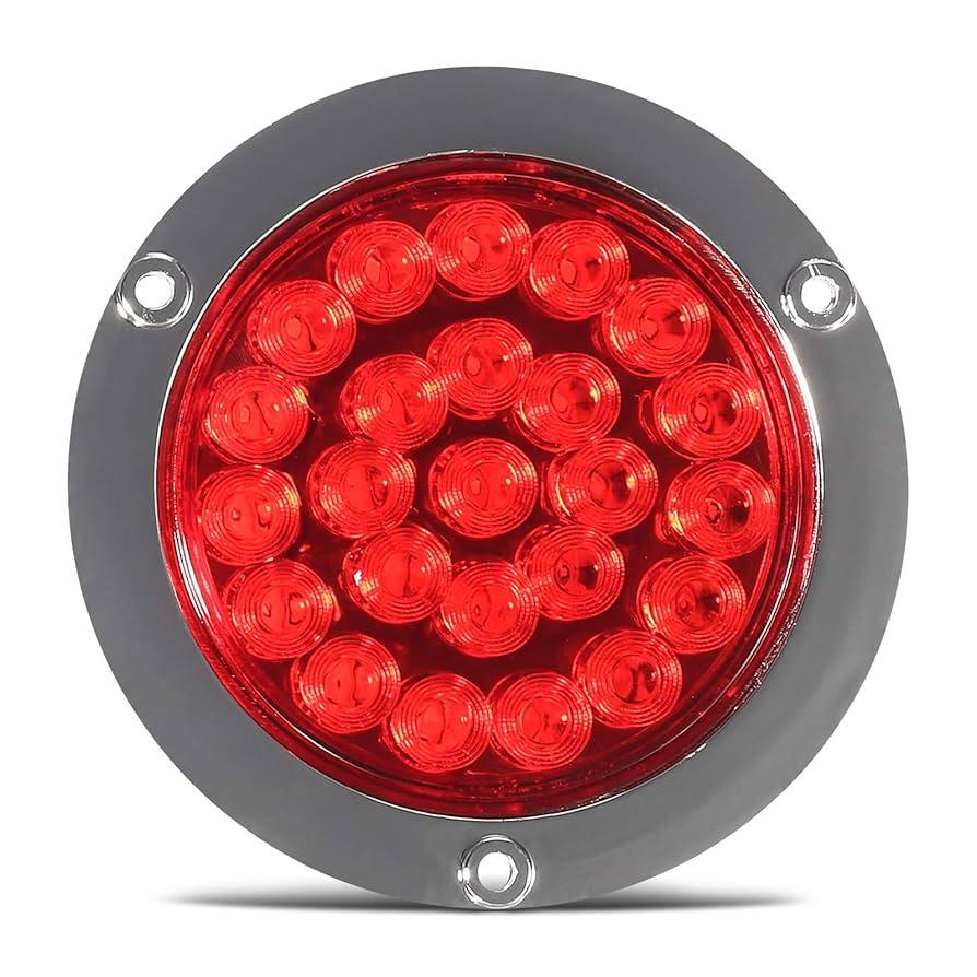 Partsam 4" Round Red LED Stop Turn Tail Light Brake Trailer Light 24LED, 4 Inch Round Led Trailer Tail Light Red Flange Mount Waterproof for RV Trucks 12V DC